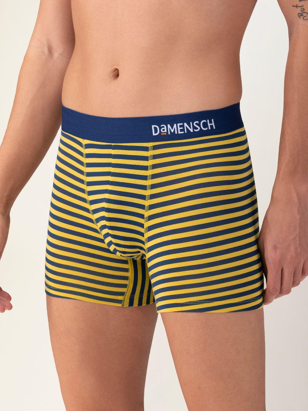 damensch men yellow & blue striped deo-soft deodorizing trunks