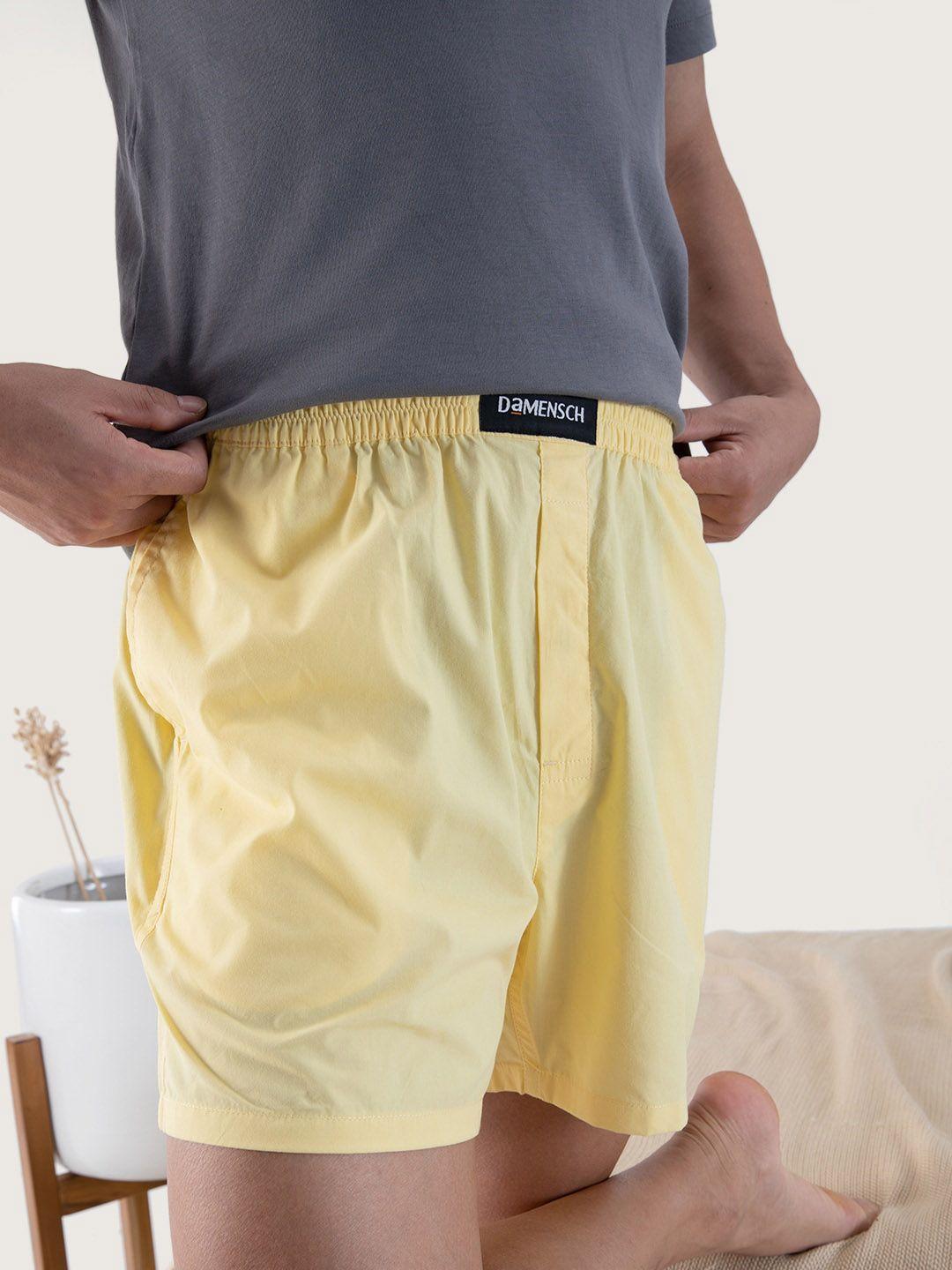 damensch men yellow solid pure cotton boxer shorts dam-sld-lbx-pcy