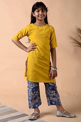 dandelion yellow cotton kurta set for girls