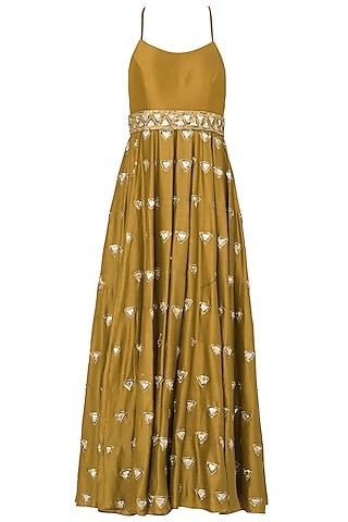 dandelion noodle strap trikon butti anarkali set in chanderi silk