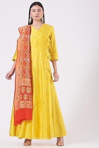 dandelion yellow angrakha kurta set