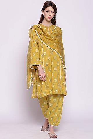 dandelion yellow cotton kalidar kurta set