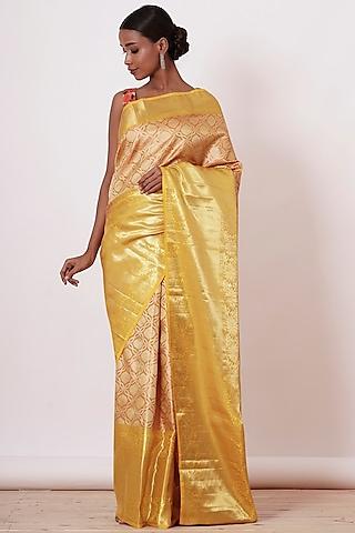 dandelion yellow embroidered handwoven saree set