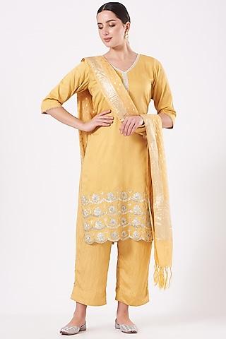 dandelion yellow embroidered kurta set