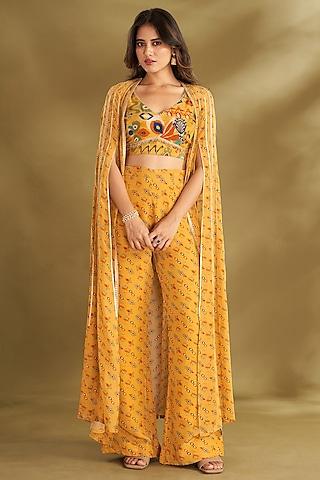 dandelion yellow natural crepe butta embroidered cape set