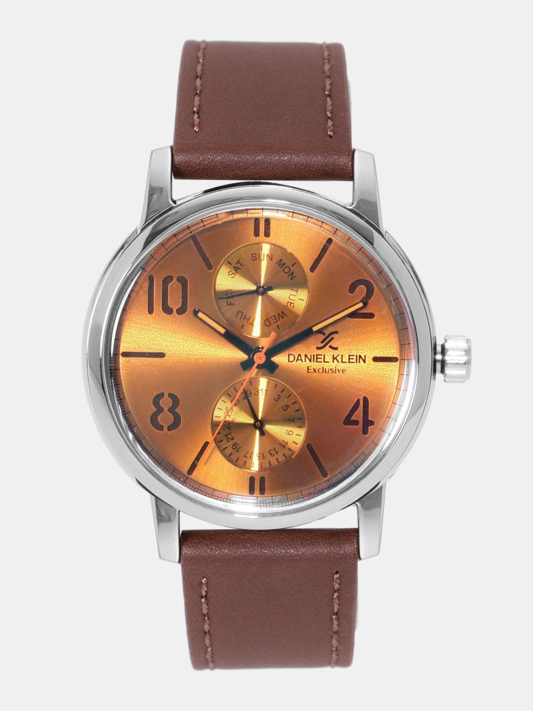 daniel klein exclusive men mustard brown analogue watch dk11842-5