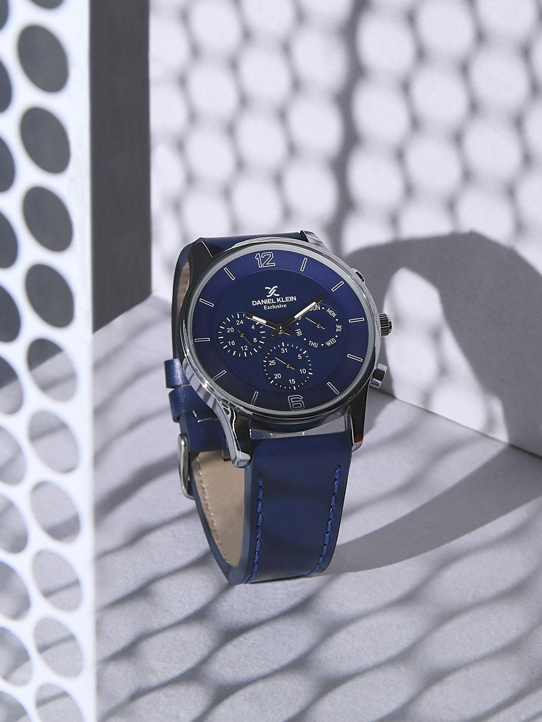 daniel klein exclusive men navy blue multi-function watch dk11739-3