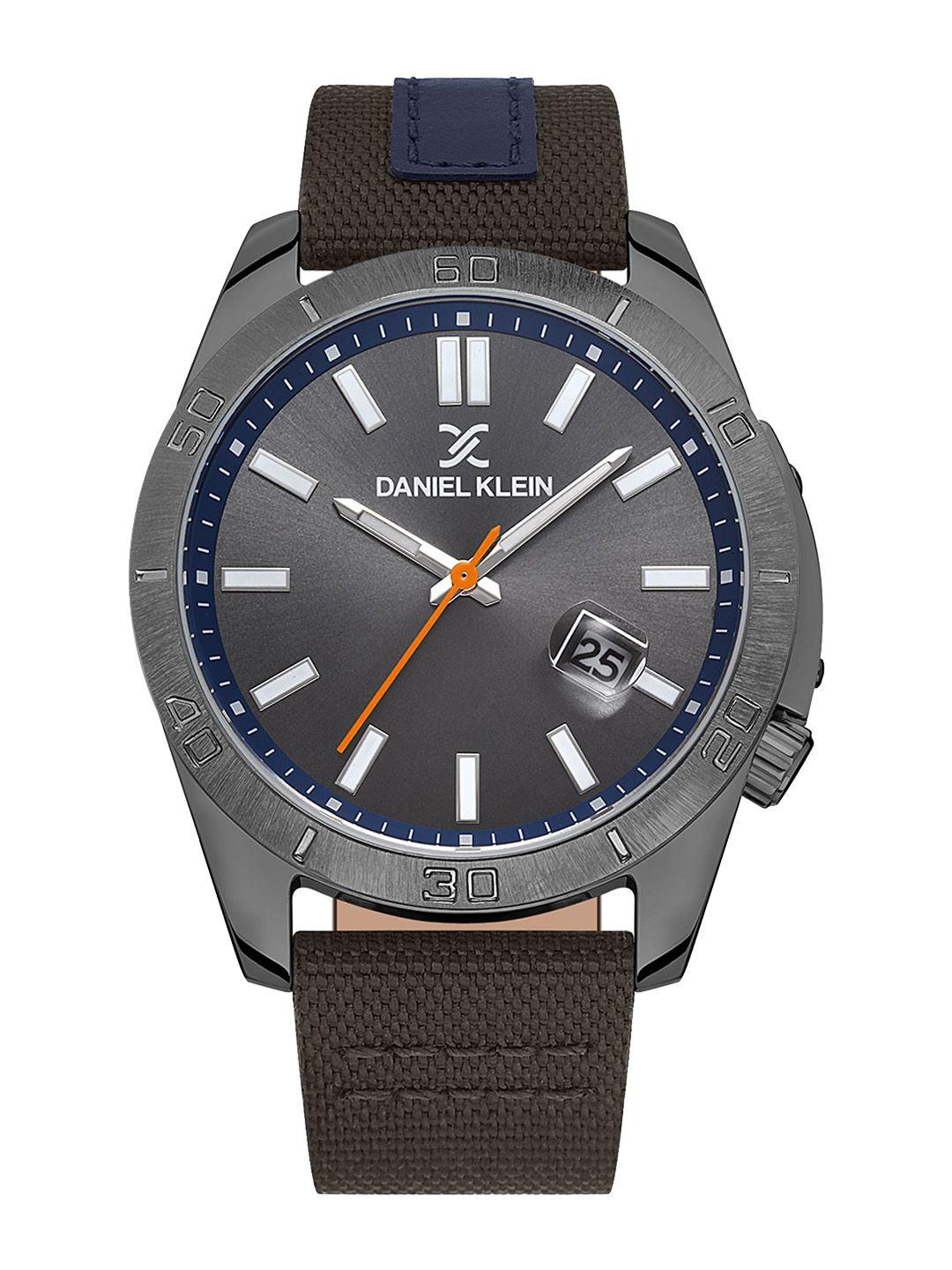 daniel klein men dial & leather textured straps analogue watch dk.1.13515-4