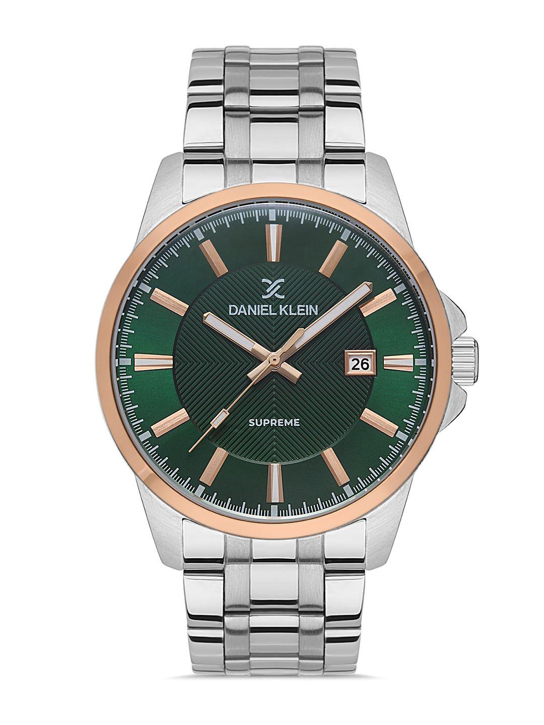daniel klein men green dial & silver toned straps analogue watch  dk.1.13318-5_or