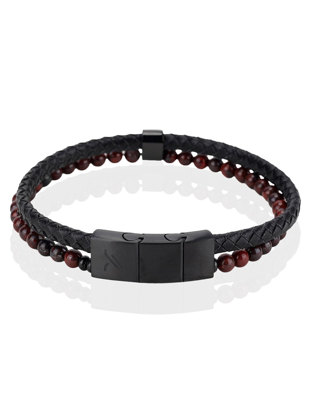 daniel klein men leather artificial beads wraparound bracelet