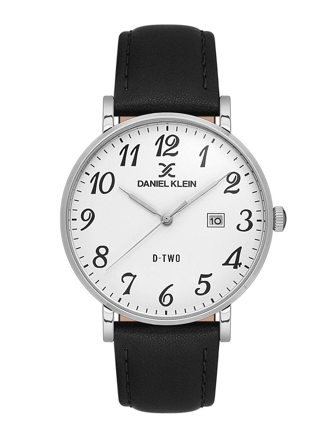 daniel klein men printed dial & leather straps analogue watch dk.1.13562-1