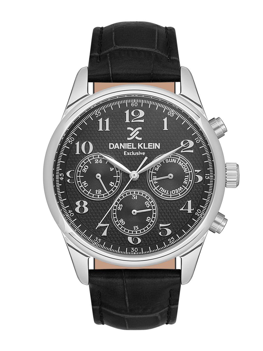 daniel klein men textured dial & leather straps analogue watch dk.1.13550-1