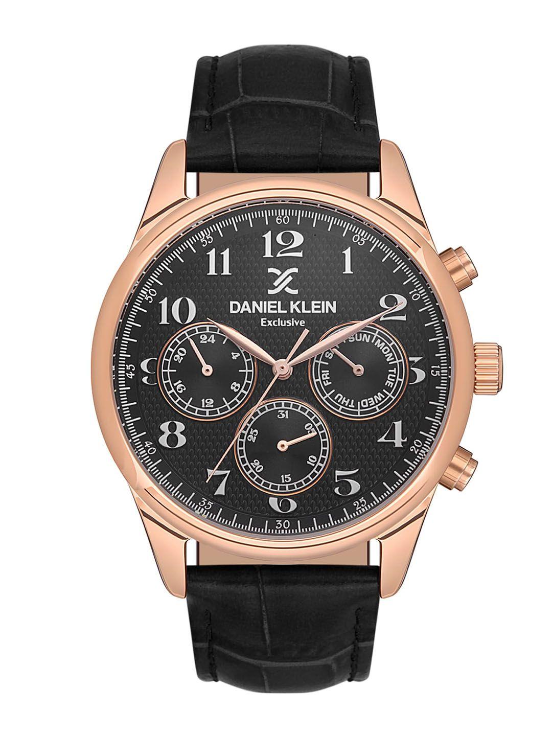 daniel klein men textured dial & leather straps analogue watch dk.1.13550-5