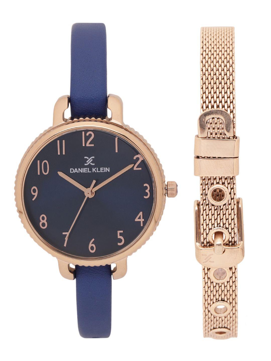 daniel klein women blue dial analog watch with bracelet gift set - dk11793-4