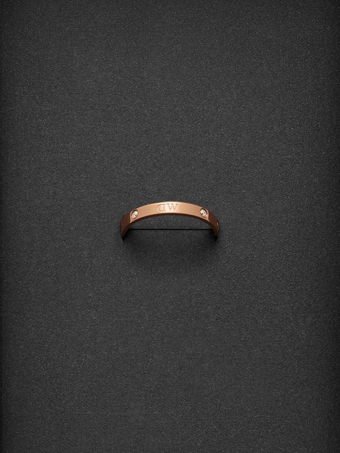 daniel wellington rose gold-plated stainless steel crystal-studded finger ring
