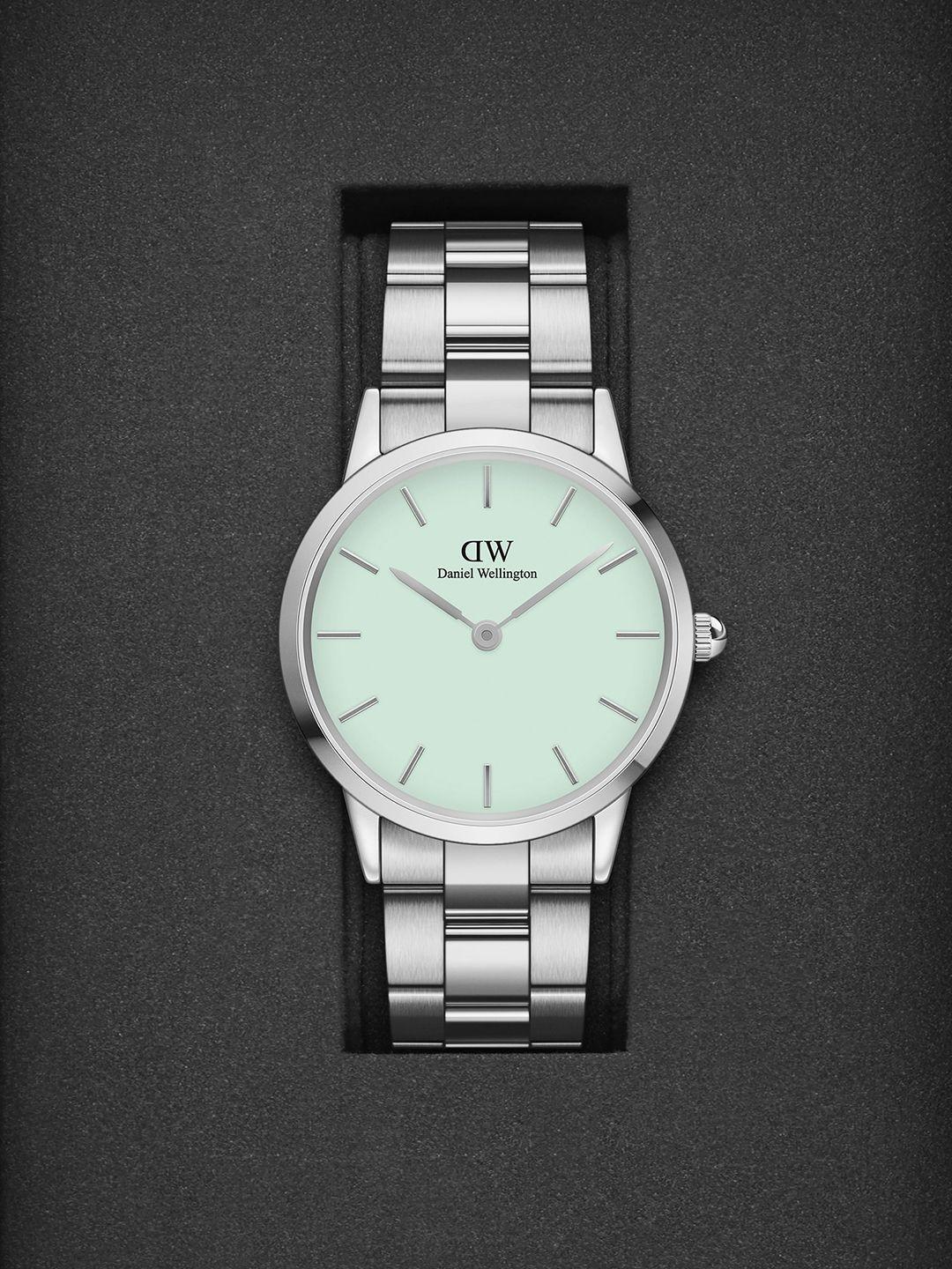 daniel wellington unisex green dial & silver toned straps analogue watch dw00100539