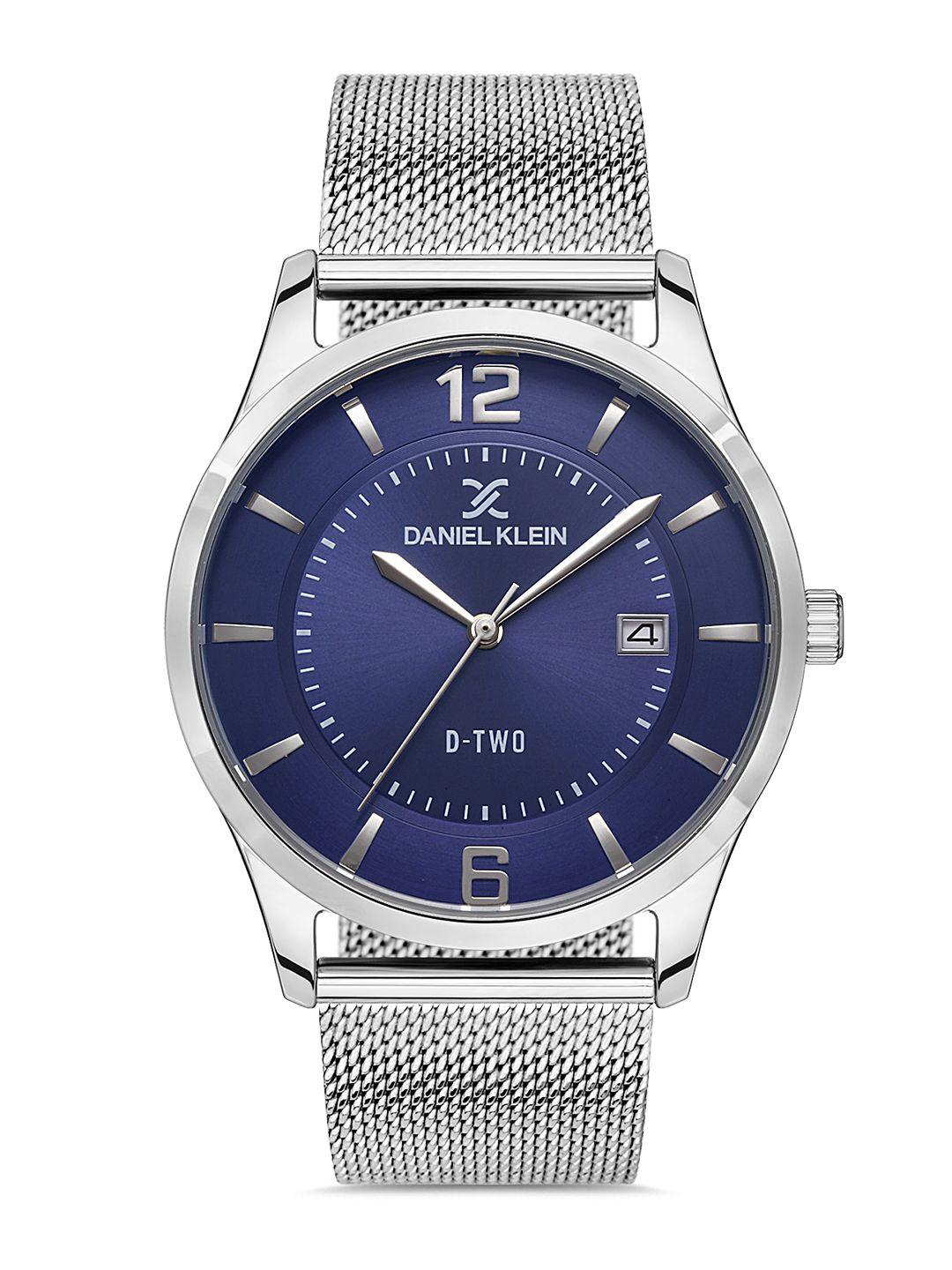 daniel klein d-two men blue dial & silver toned straps analogue watch dk.1.13309-6_or