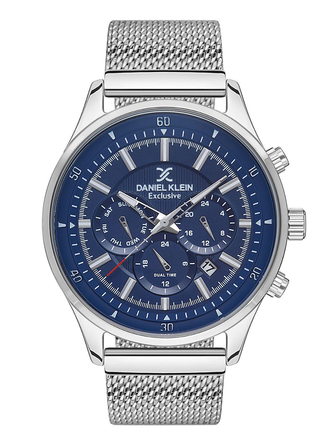 daniel klein exclusive men blue dial & silver-toned strap analogue watch dk.1.13275-2_or