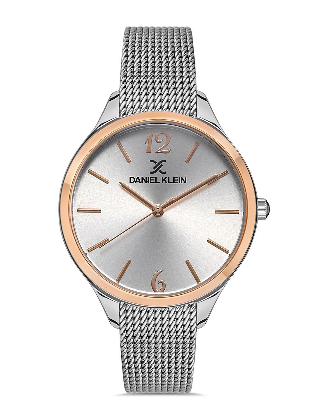 daniel klein fiord women silver-toned embellished dial & strap analogue watch dk.1.13237-5