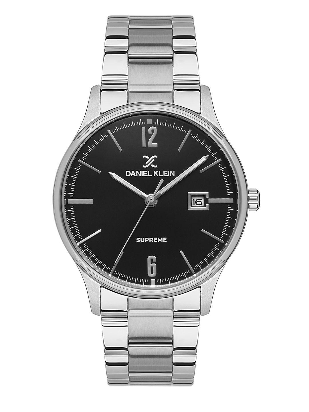 daniel klein men black dial & silver toned straps analogue watch-dk.1.13281-2_or