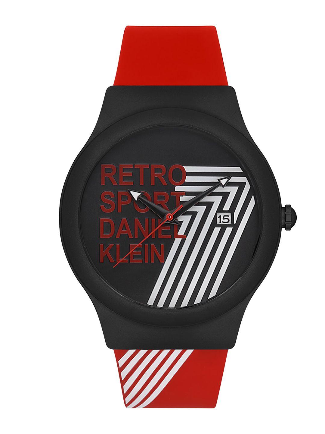 daniel klein men black printed dial & red straps analogue watch dk 1 12867-2