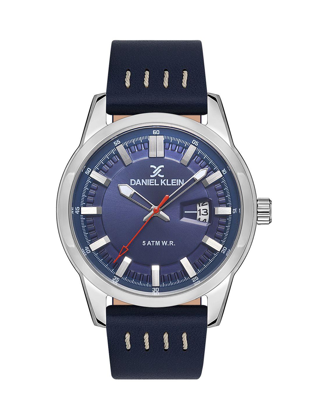 daniel klein men blue dial & blue leather analogue watch dk.1.13296-2_or