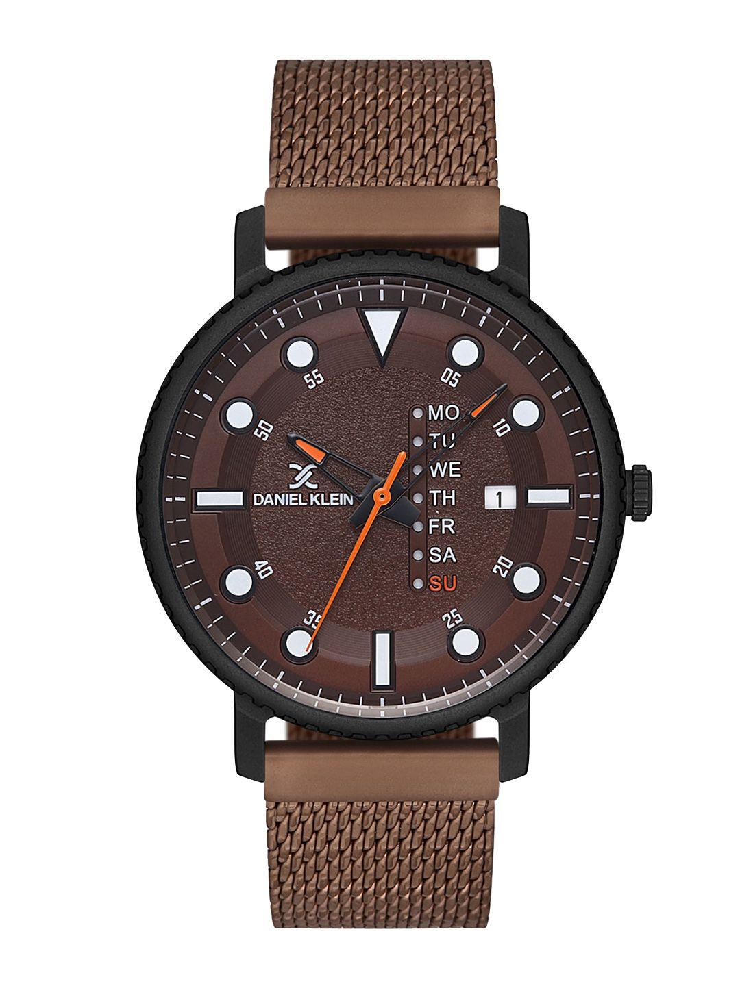 daniel klein men brown dial & brown bracelet style straps analogue watch dk 1 12840-3