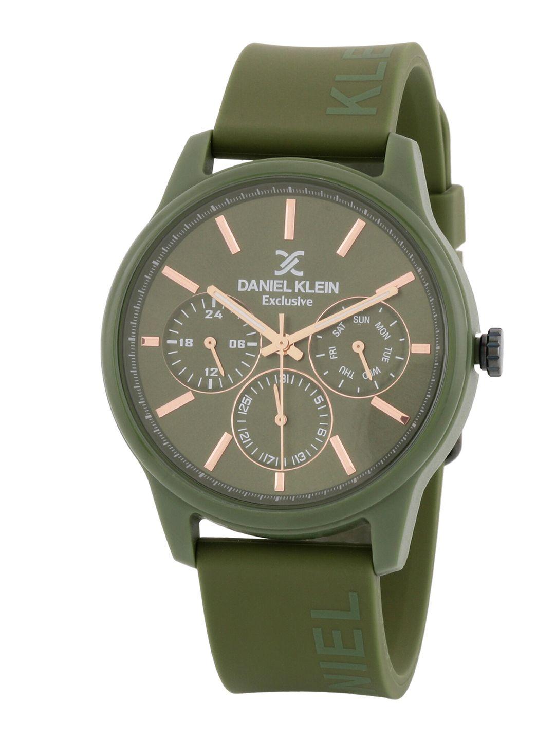 daniel klein men green dial & green straps analogue watch - dk.1.12868-6