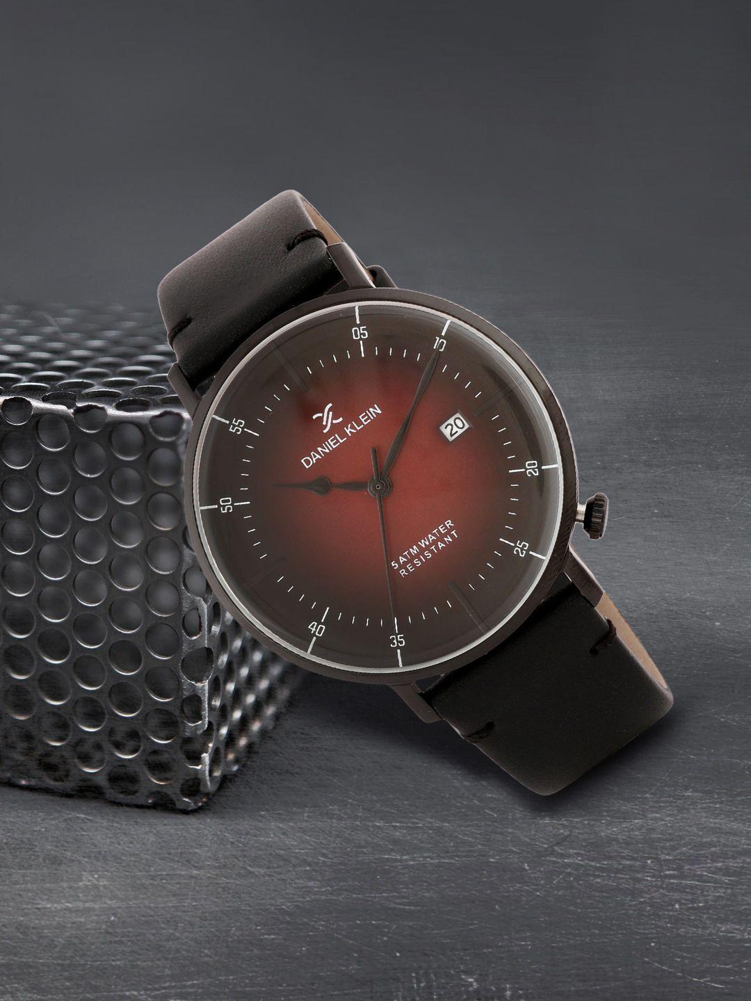 daniel klein men maroon & black analogue watch dk.1.12515-6