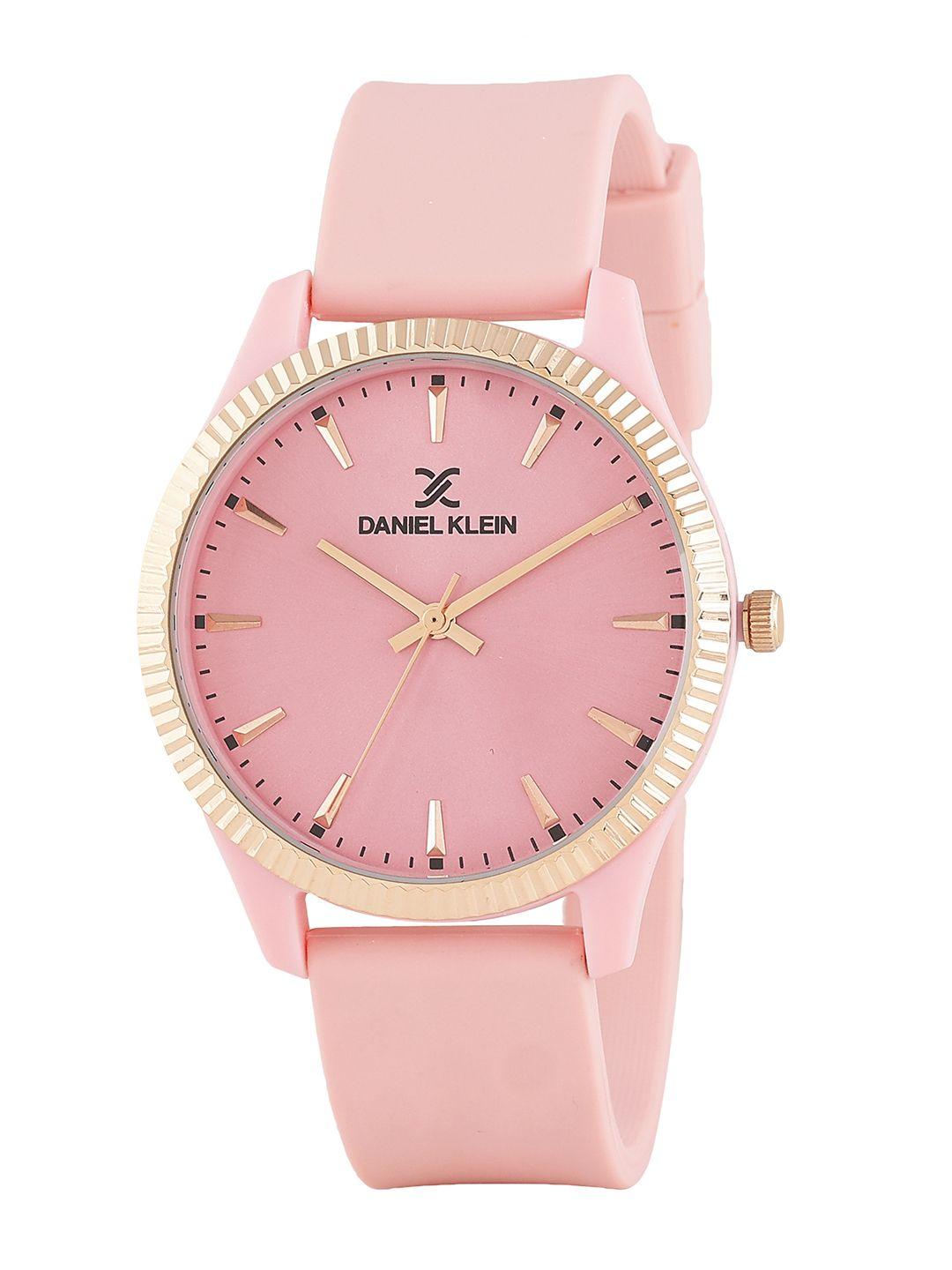 daniel klein men pink embellished dial & pink straps analogue watch dk 1 12767-6