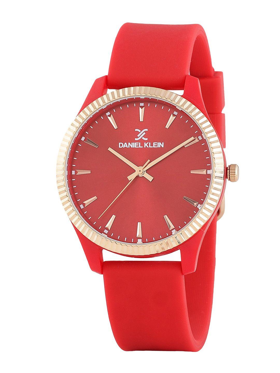 daniel klein men red embellished dial & red straps analogue watch dk 1 12767-7