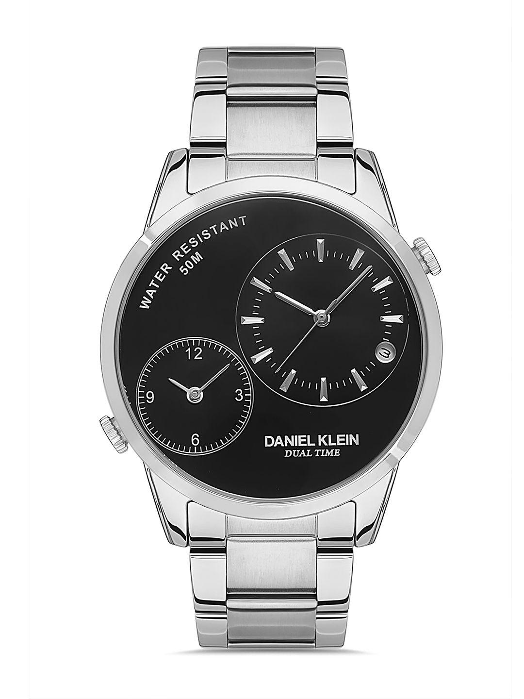 daniel klein unisex black dial & silver toned wrap around straps analogue watch