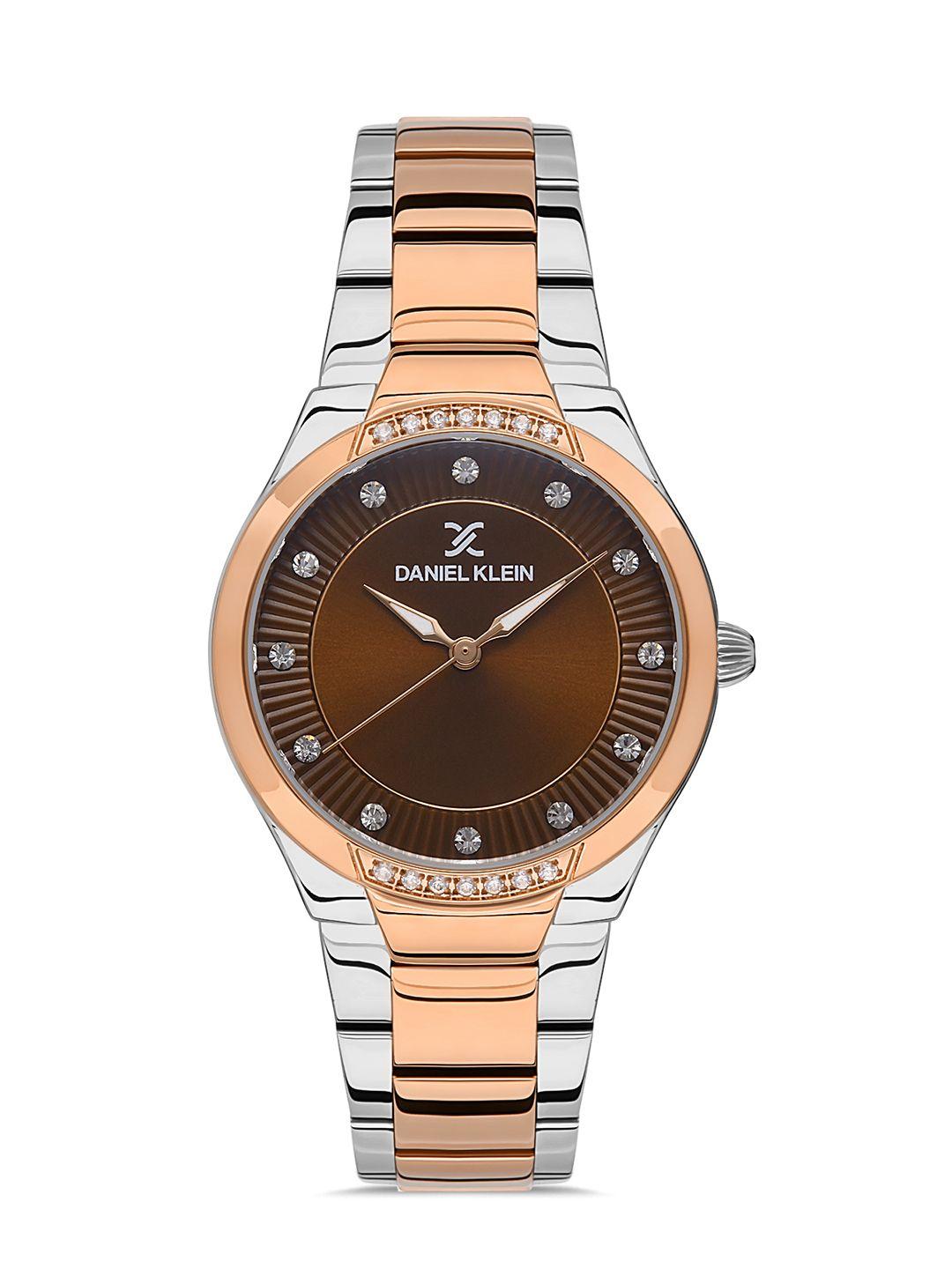 daniel klein unisex brown embellished dial &  straps analogue watchdk.1.13216-3