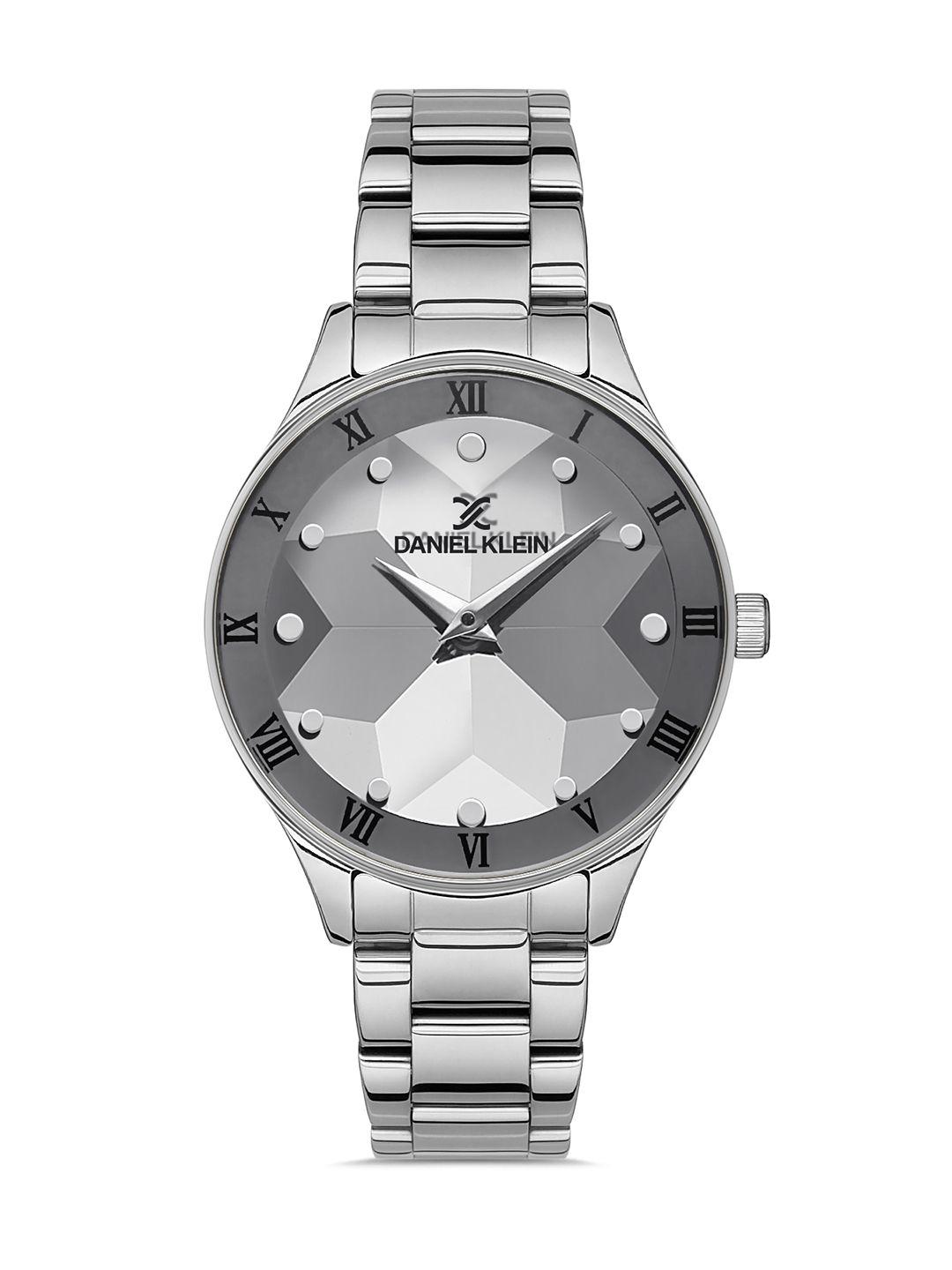 daniel klein unisex silver-toned printed dial & silver toned bracelet style straps analogue watch