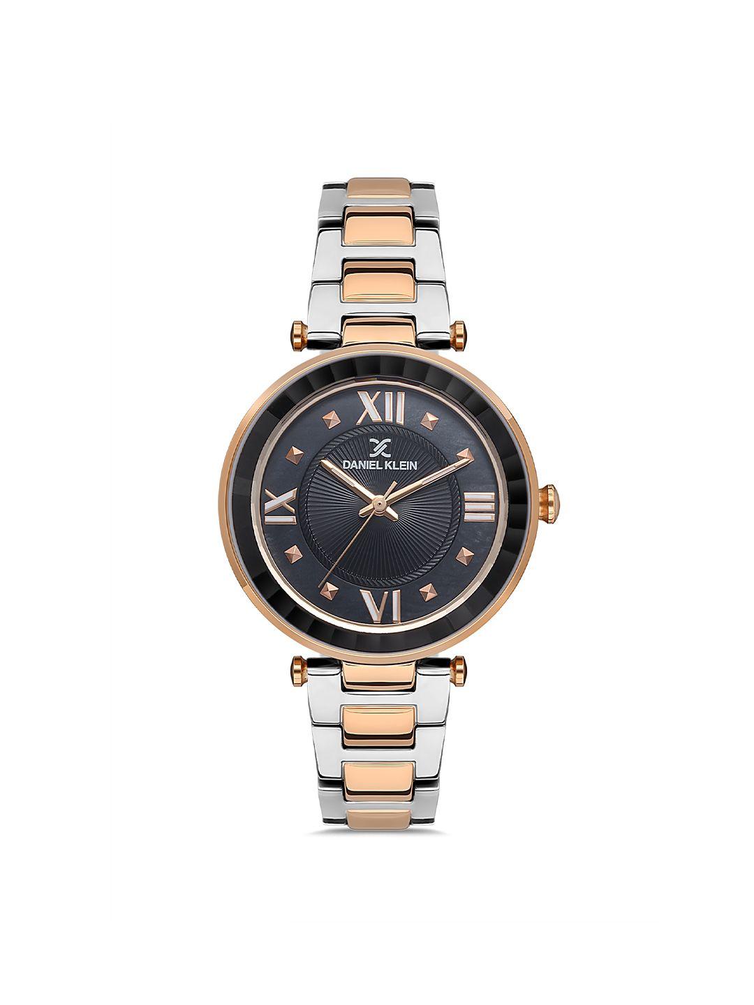 daniel klein women black dial & rose gold toned straps analogue watch  dk.1.13231-5_or