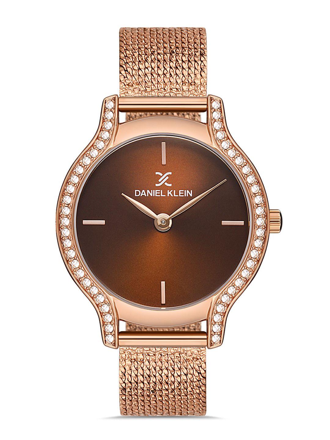 daniel klein women brown dial & rose gold straps analogue watch dk.1.13208-6_or