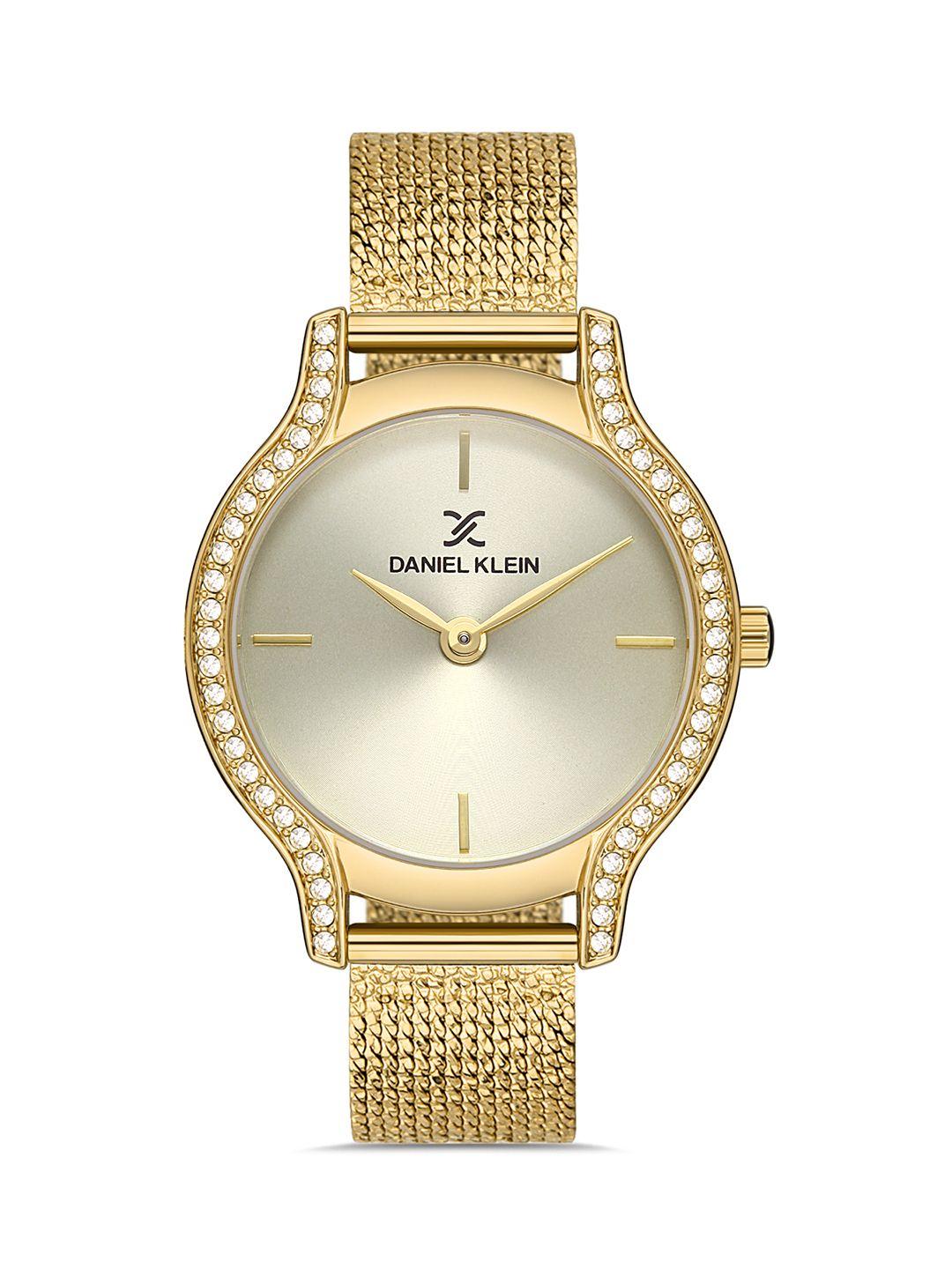 daniel klein women grey and gold embellished dial bracelet strap watch dk.1.13208-5_or