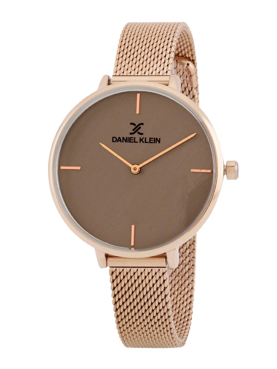 daniel klein women grey dial & rose gold toned straps analogue watch dk.1.12778-3