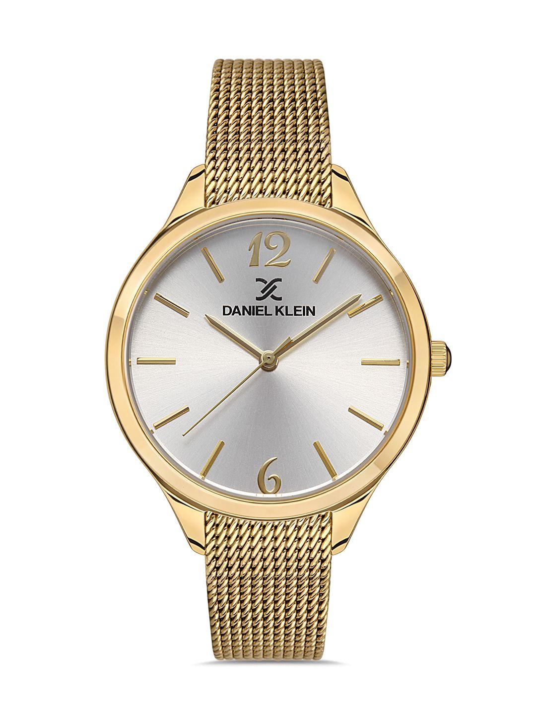 daniel klein women silver-toned dial & gold toned straps analogue watch  dk.1.13237-3_or