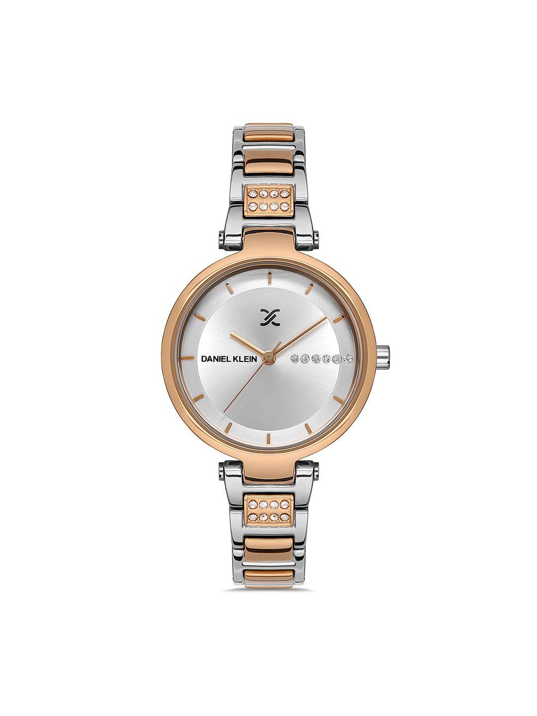 daniel klein women silver-toned embellished dial & straps analogue watch dk.1.13206-5_or