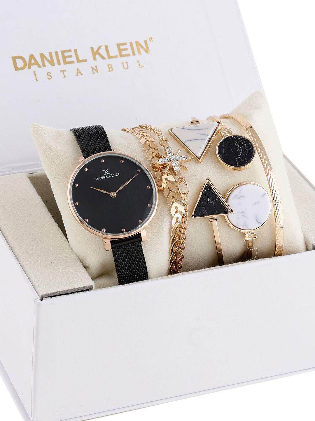 daniel klein women stone studded bracelet & analogue watch gift set