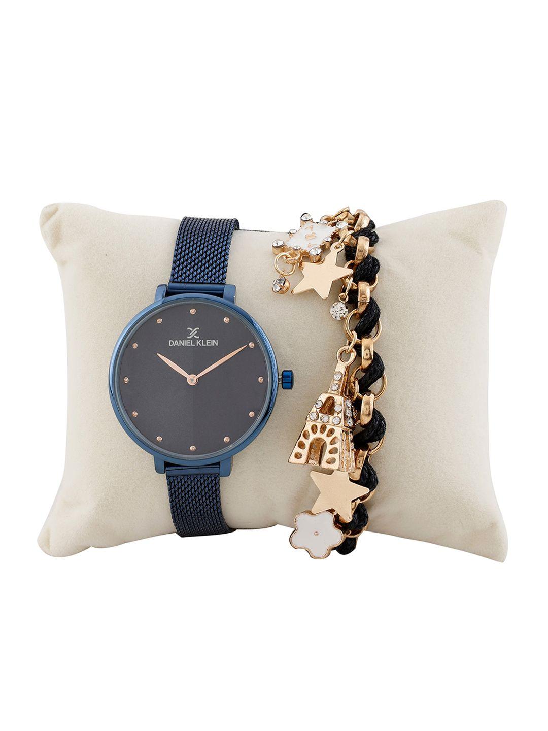 daniel klein women stone studded bracelet & analogue watch gift set