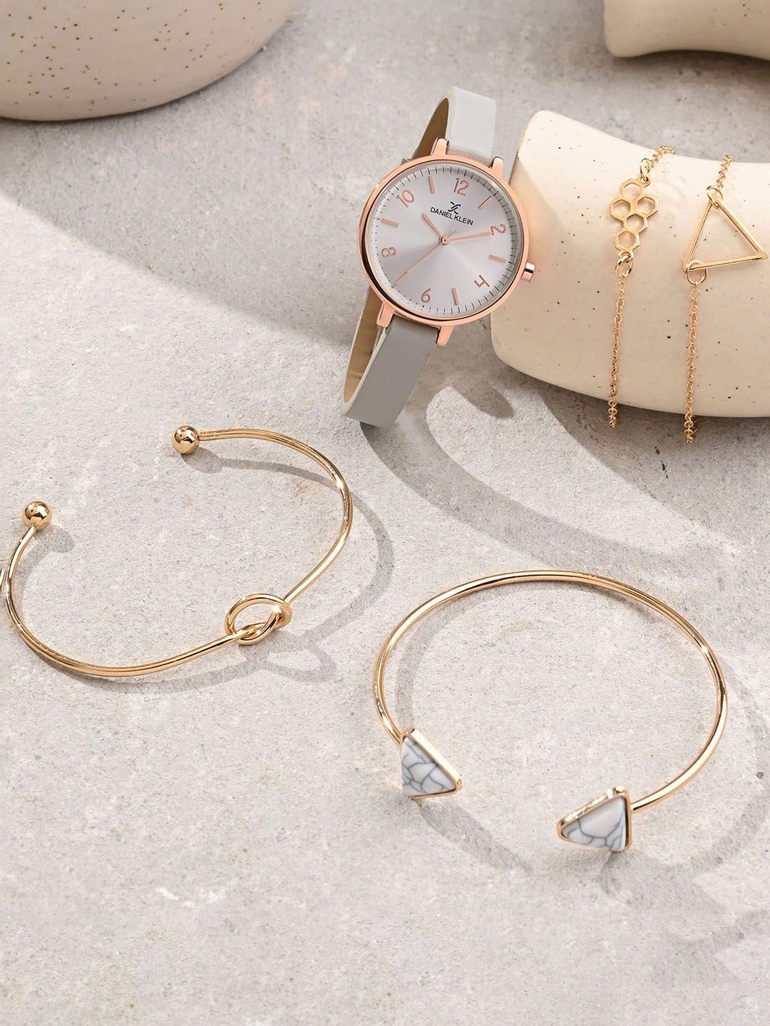 daniel klein women stone studded bracelet & analogue watch gift set