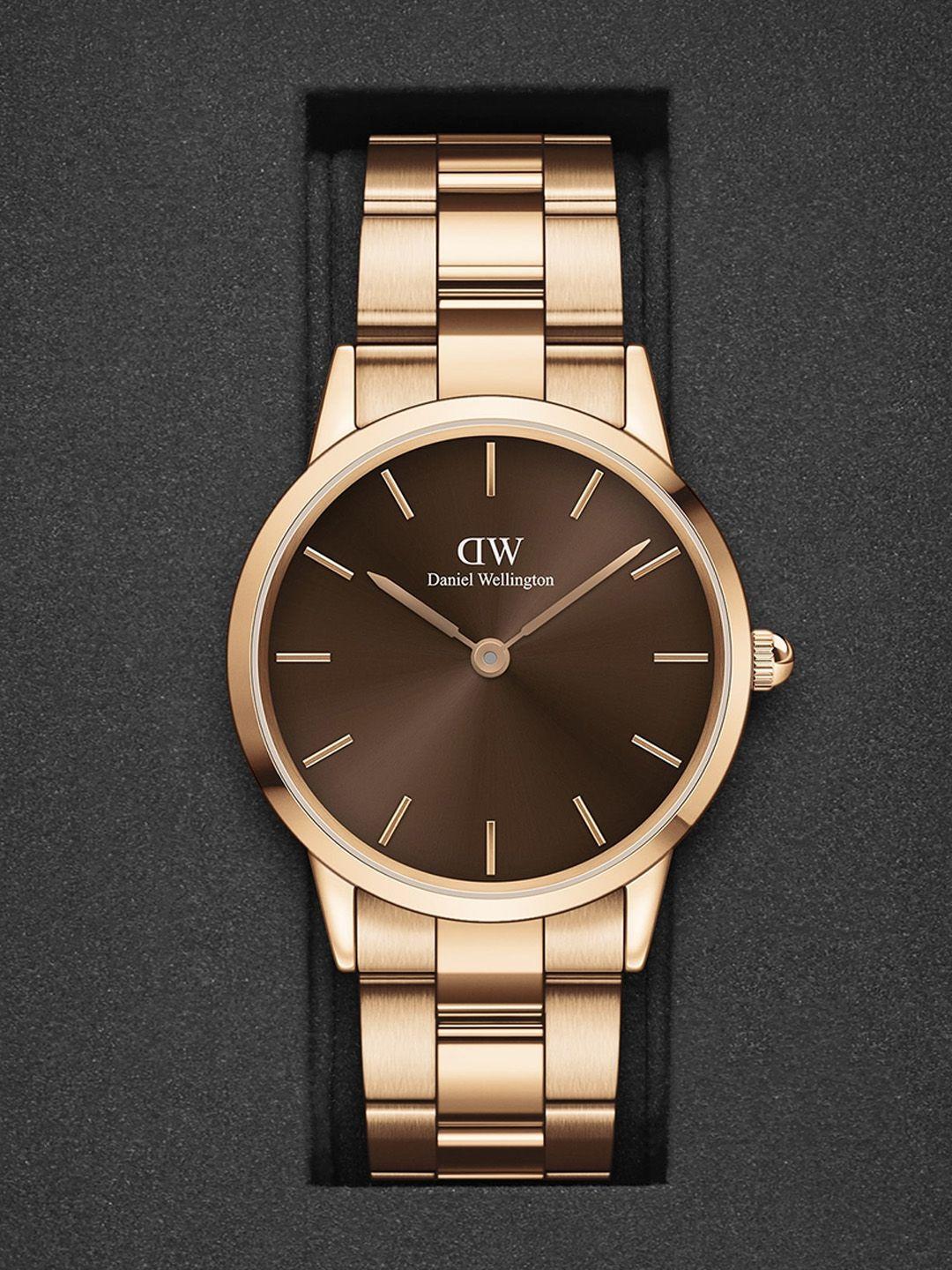 daniel wellington unisex brown dial & rose gold-plated analogue watch dw00100461