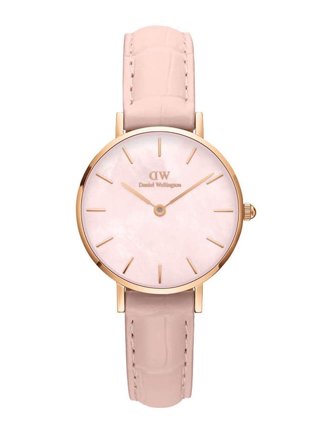 daniel wellington women pink dial & pink leather straps analogue watch dw00100511