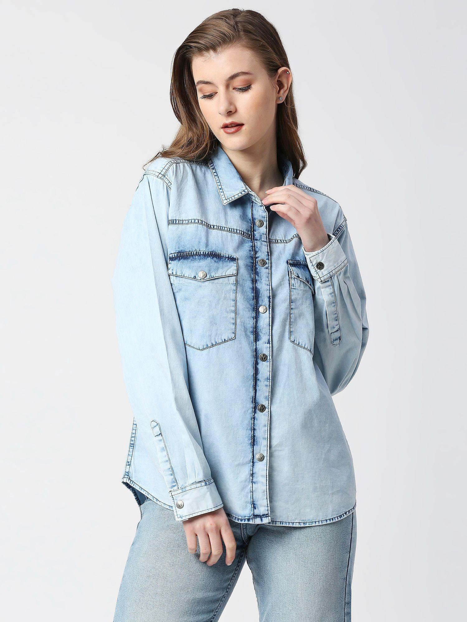 daniela bleach wash oversize denim shirt