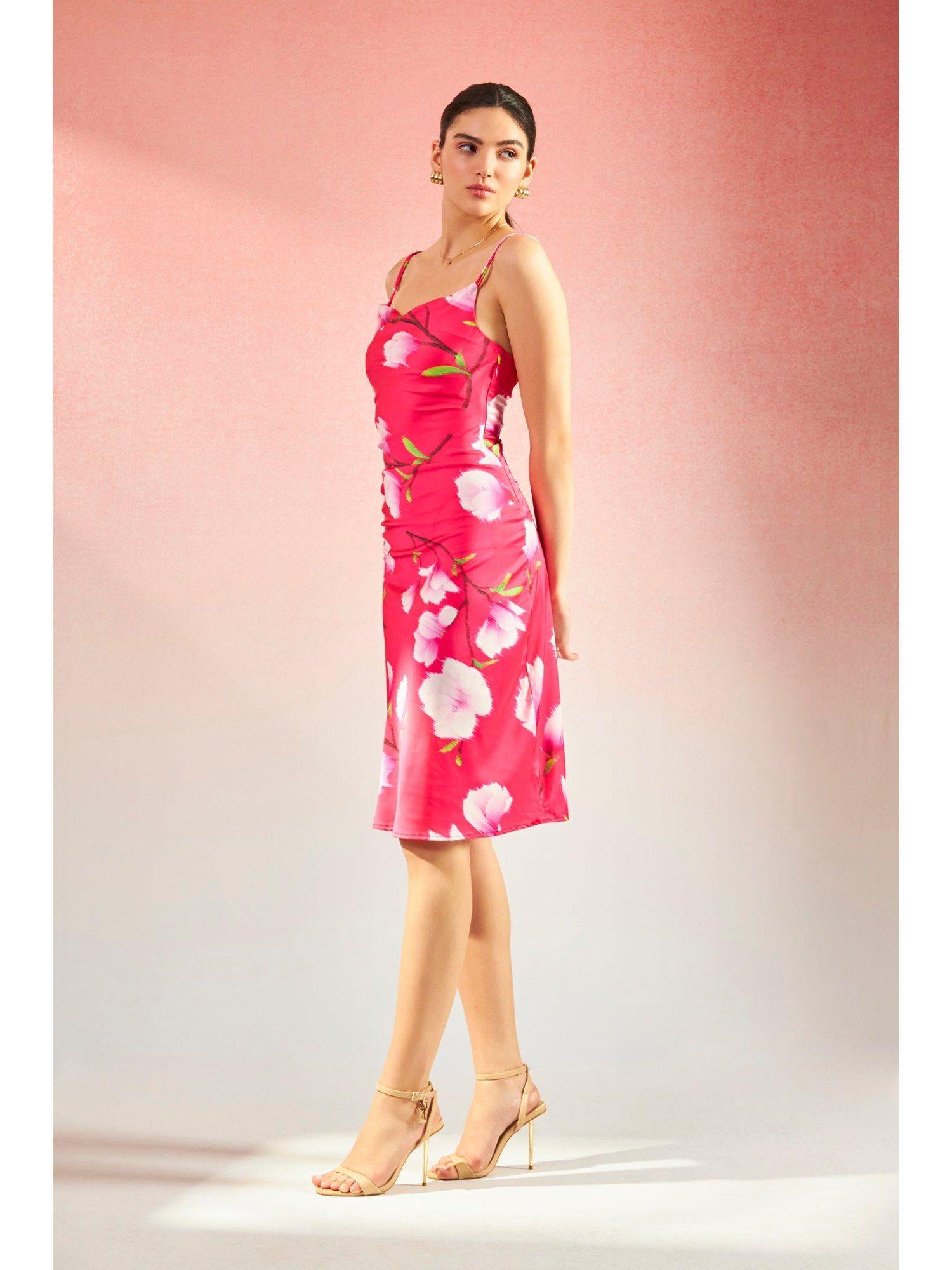 daphne chic lycra satin floral dress