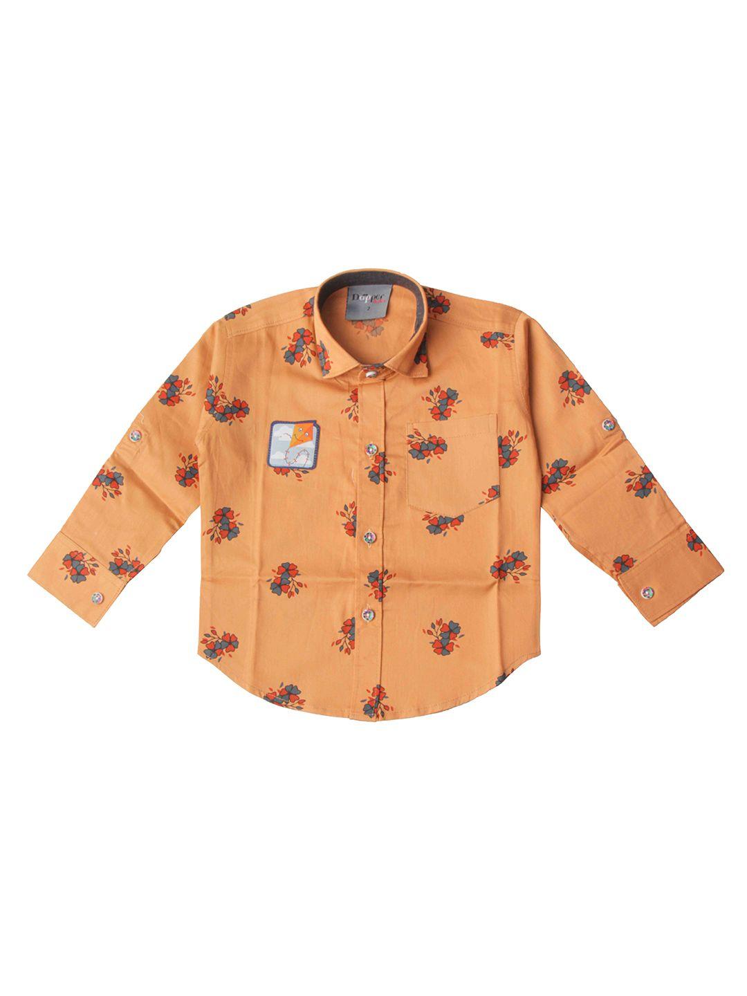 dapper dudes boys orange printed regular fit pure cotton casual shirt