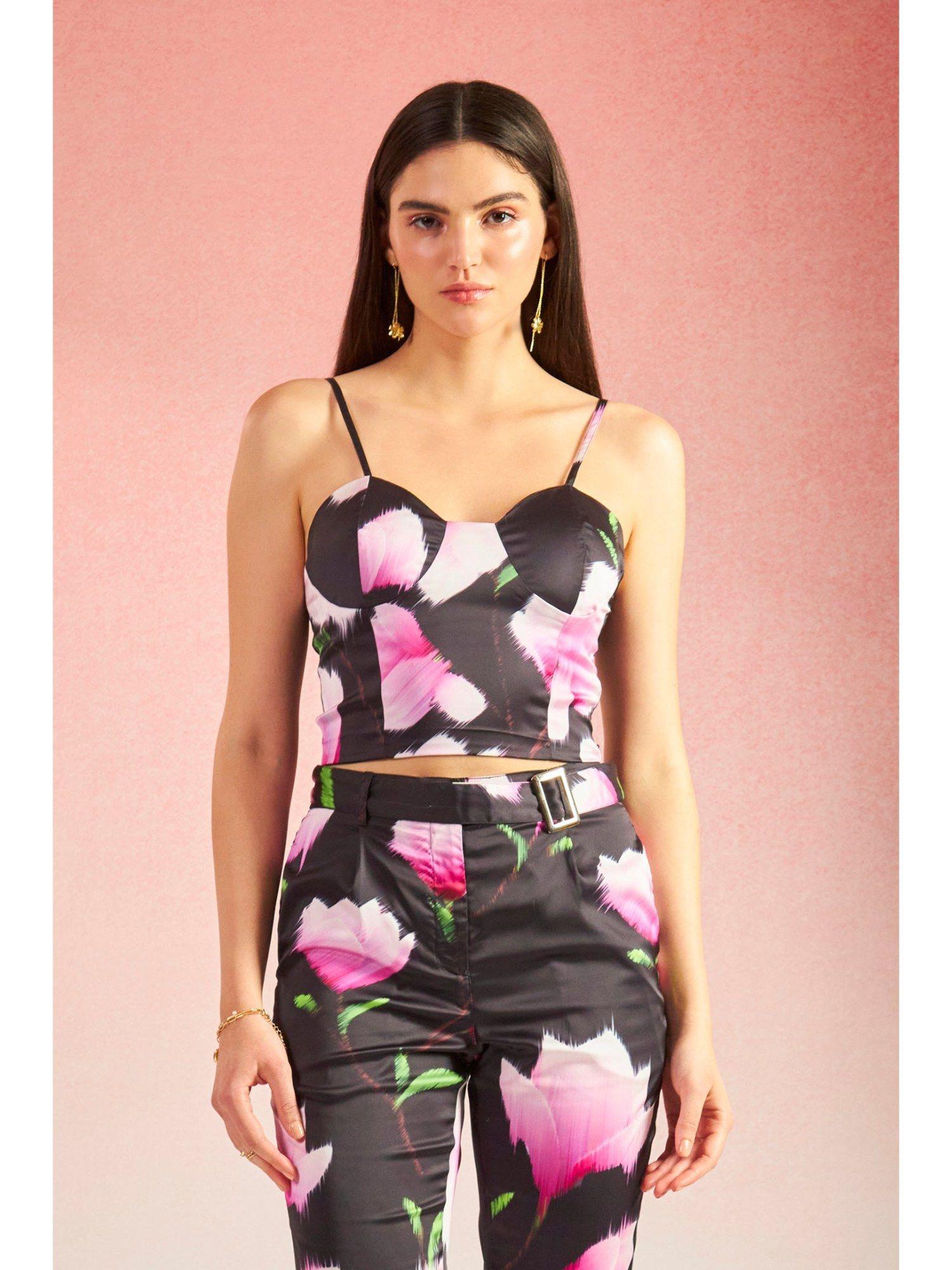 darcel chic lycra satin floral crop top