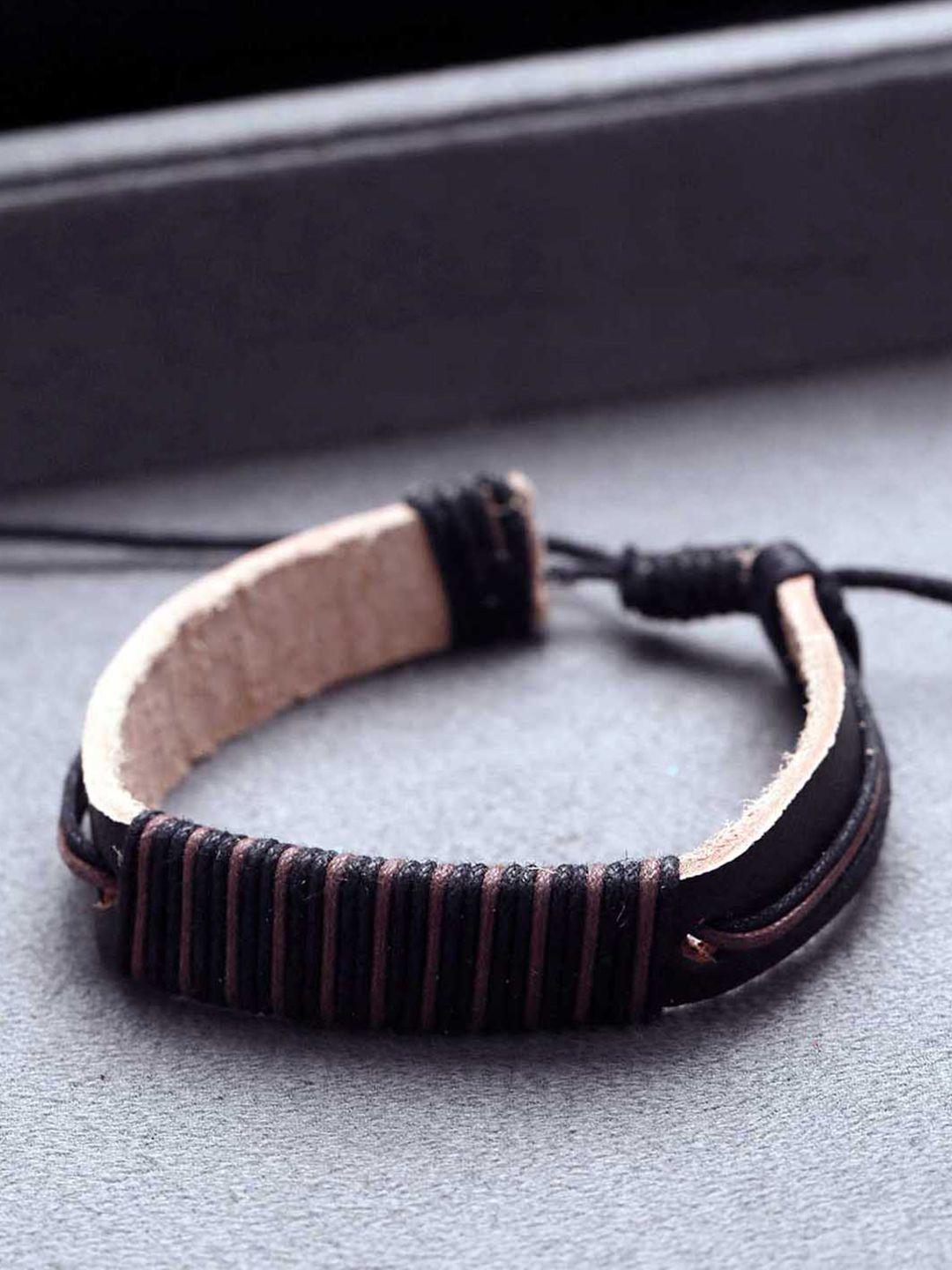 dare by voylla men black & brown leather wrap bracelet